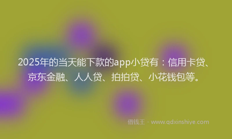 2025年的当天能下款的app小贷有：信用卡贷、京东金融、人人贷、拍拍贷、小花钱包等。