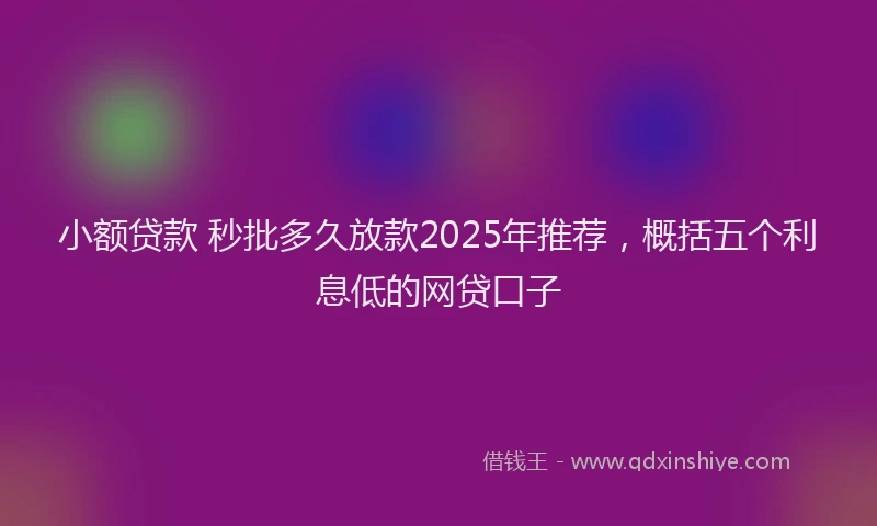 小额贷款 秒批多久放款2025年推荐，概括五个利息低的网贷口子