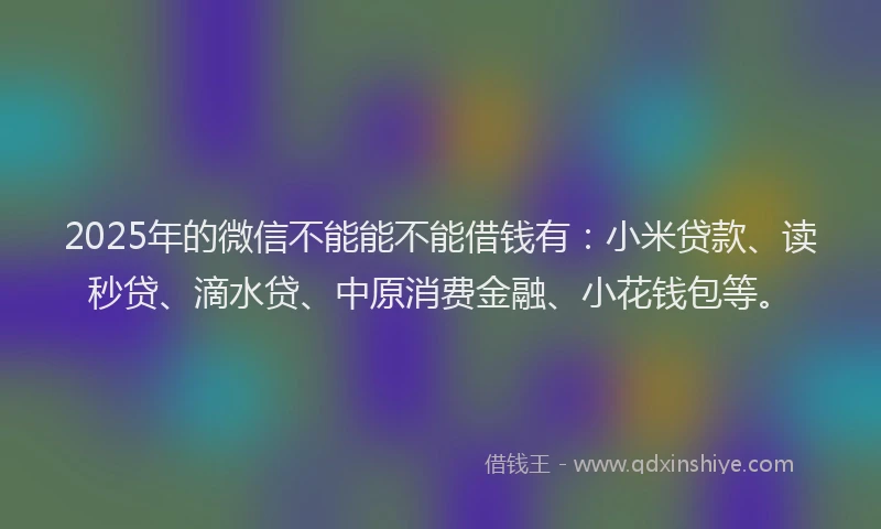 2025年的微信不能能不能借钱有：小米贷款、读秒贷、滴水贷、中原消费金融、小花钱包等。