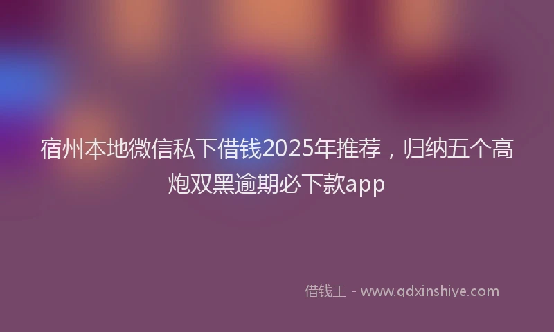 宿州本地微信私下借钱2025年推荐，归纳五个高炮双黑逾期必下款app