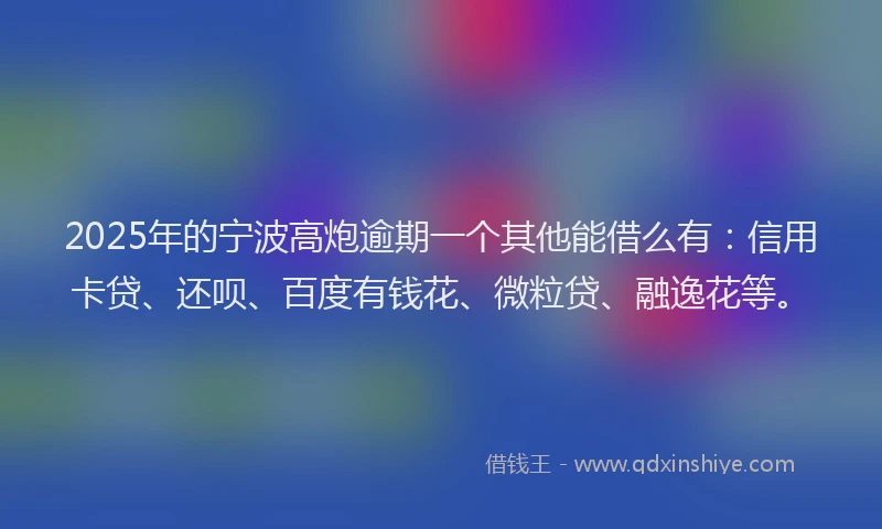 2025年的宁波高炮逾期一个其他能借么有：信用卡贷、还呗、百度有钱花、微粒贷、融逸花等。