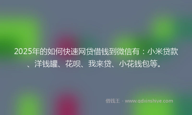2025年的如何快速网贷借钱到微信有：小米贷款、洋钱罐、花呗、我来贷、小花钱包等。