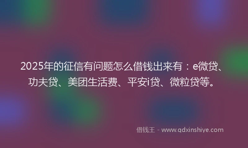 2025年的征信有问题怎么借钱出来有：e微贷、功夫贷、美团生活费、平安i贷、微粒贷等。
