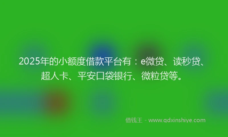 2025年的小额度借款平台有：e微贷、读秒贷、超人卡、平安口袋银行、微粒贷等。