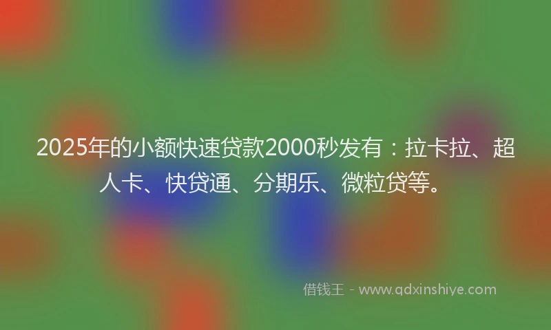 2025年的小额快速贷款2000秒发有：拉卡拉、超人卡、快贷通、分期乐、微粒贷等。