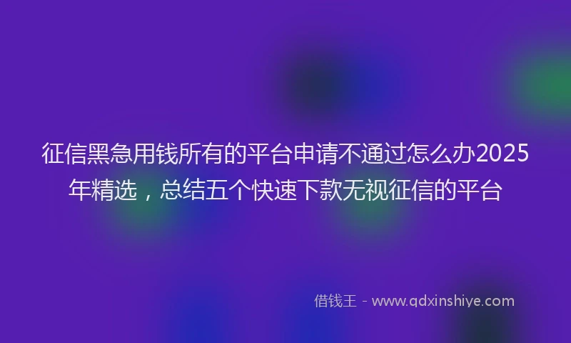 征信黑急用钱所有的平台申请不通过怎么办2025年精选，总结五个快速下款无视征信的平台