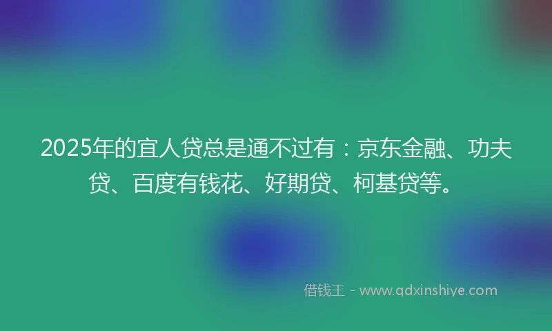 2025年的宜人贷总是通不过有：京东金融、功夫贷、百度有钱花、好期贷、柯基贷等。