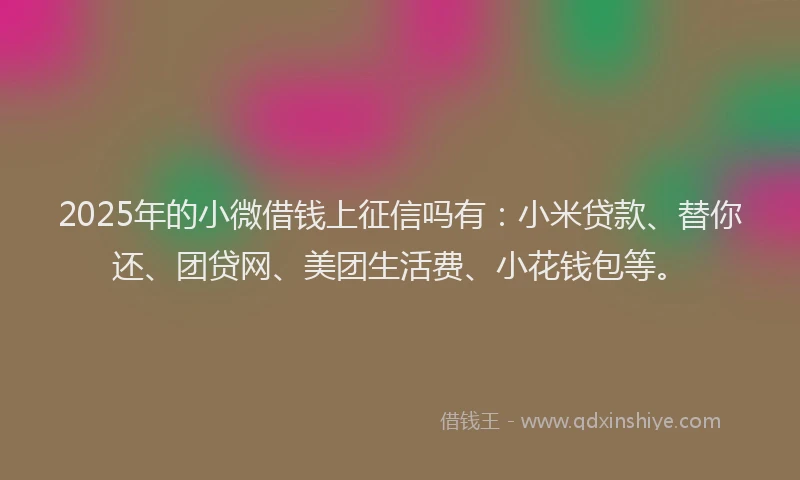 2025年的小微借钱上征信吗有：小米贷款、替你还、团贷网、美团生活费、小花钱包等。