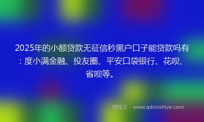 2025年的小额贷款无征信秒黑户口子能贷款吗有：度小满金融、投友圈、平安口袋银行、花呗、省呗等。