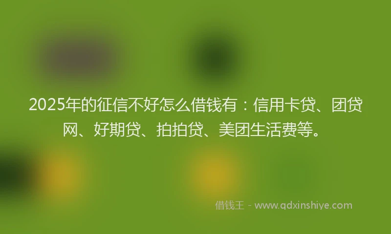 2025年的征信不好怎么借钱有：信用卡贷、团贷网、好期贷、拍拍贷、美团生活费等。