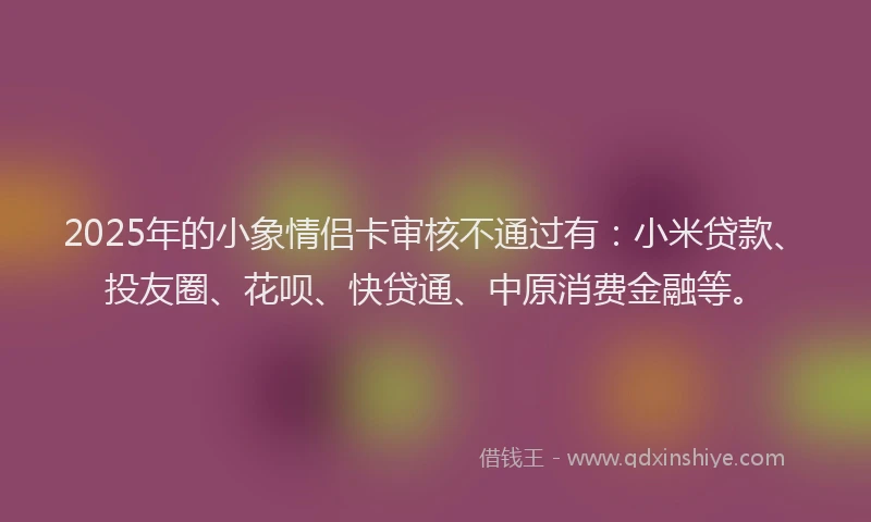 2025年的小象情侣卡审核不通过有：小米贷款、投友圈、花呗、快贷通、中原消费金融等。