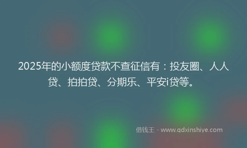 2025年的小额度贷款不查征信有：投友圈、人人贷、拍拍贷、分期乐、平安i贷等。