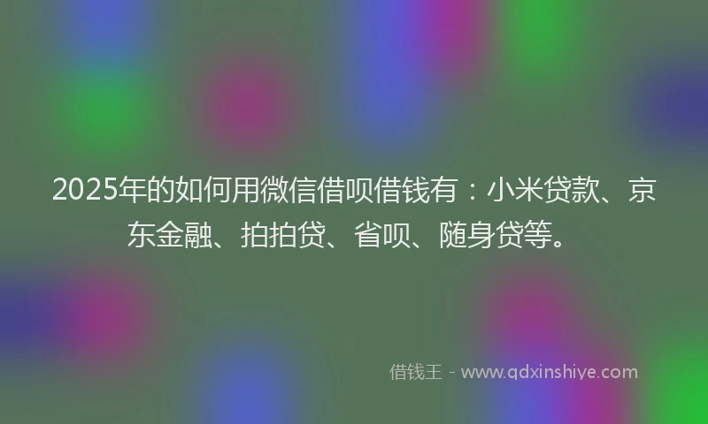 2025年的如何用微信借呗借钱有：小米贷款、京东金融、拍拍贷、省呗、随身贷等。
