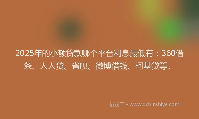 2025年的小额贷款哪个平台利息最低有：360借条、人人贷、省呗、微博借钱、柯基贷等。
