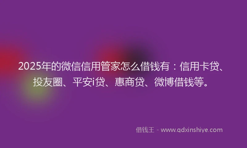 2025年的微信信用管家怎么借钱有：信用卡贷、投友圈、平安i贷、惠商贷、微博借钱等。