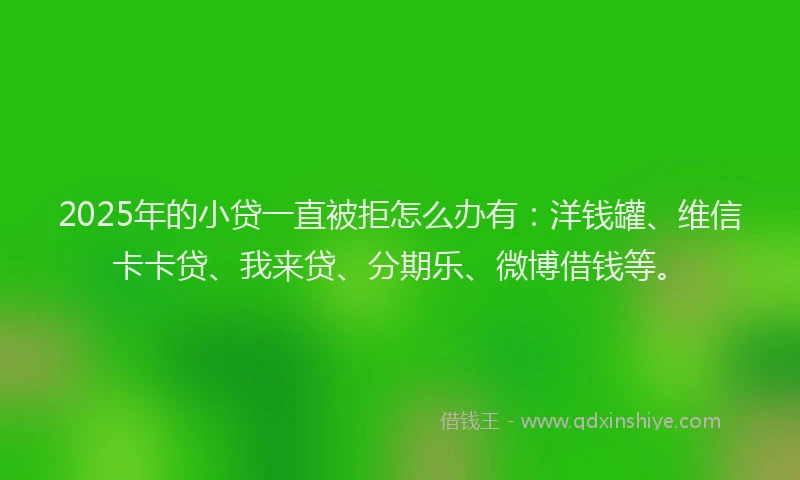 2025年的小贷一直被拒怎么办有：洋钱罐、维信卡卡贷、我来贷、分期乐、微博借钱等。