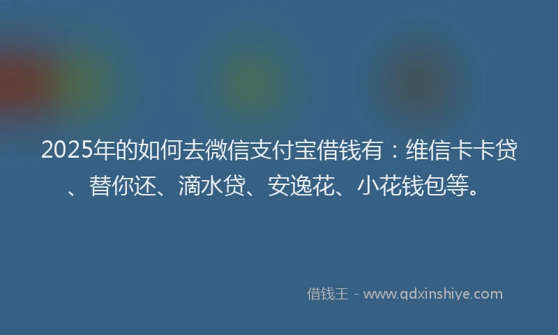 2025年的如何去微信支付宝借钱有：维信卡卡贷、替你还、滴水贷、安逸花、小花钱包等。