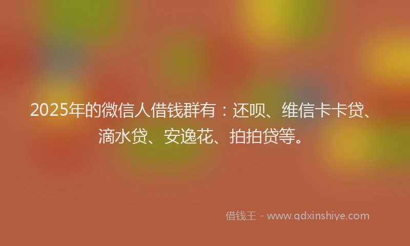 2025年的微信人借钱群有：还呗、维信卡卡贷、滴水贷、安逸花、拍拍贷等。