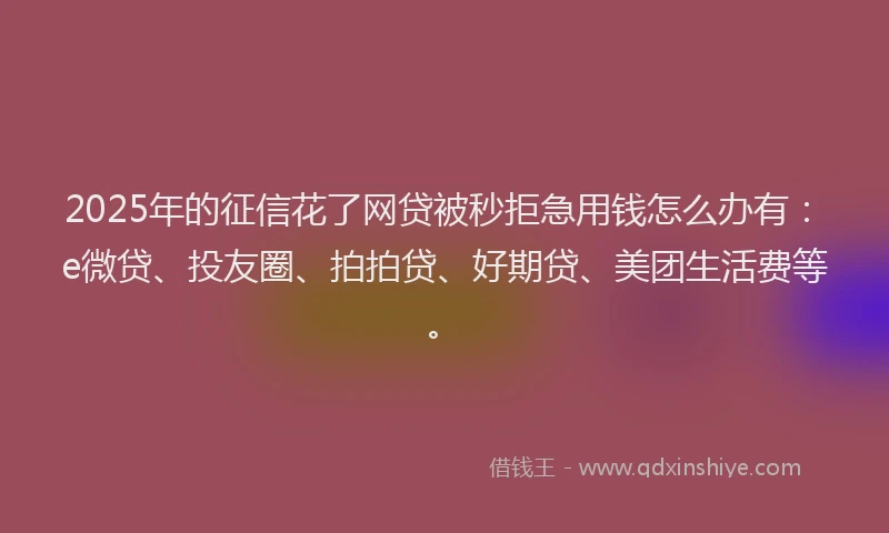 2025年的征信花了网贷被秒拒急用钱怎么办有：e微贷、投友圈、拍拍贷、好期贷、美团生活费等。