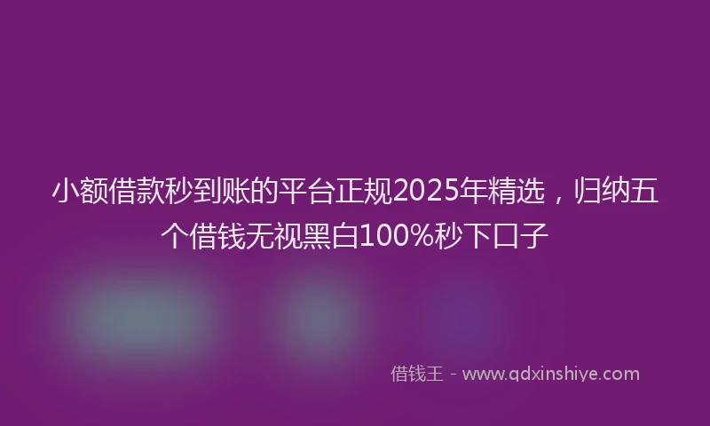 小额借款秒到账的平台正规2025年精选，归纳五个借钱无视黑白100%秒下口子