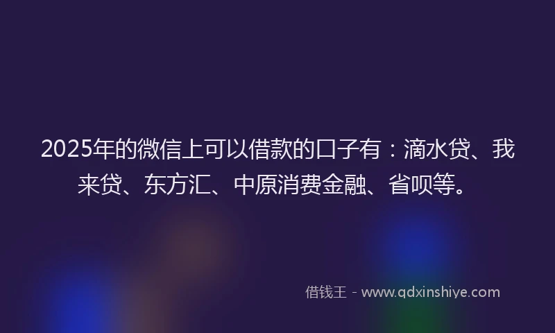 2025年的微信上可以借款的口子有：滴水贷、我来贷、东方汇、中原消费金融、省呗等。