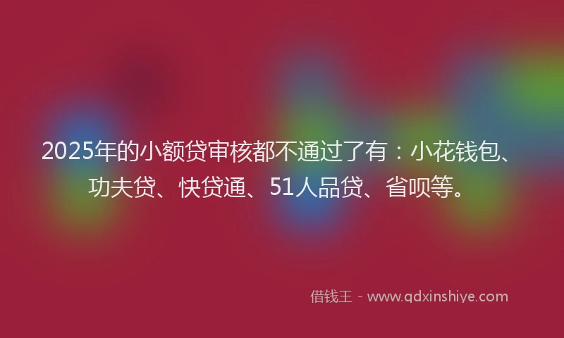 2025年的小额贷审核都不通过了有：小花钱包、功夫贷、快贷通、51人品贷、省呗等。