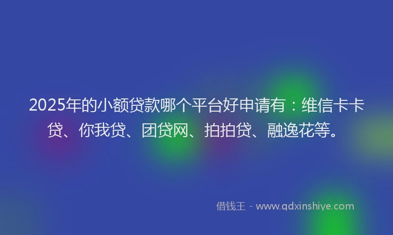 2025年的小额贷款哪个平台好申请有：维信卡卡贷、你我贷、团贷网、拍拍贷、融逸花等。