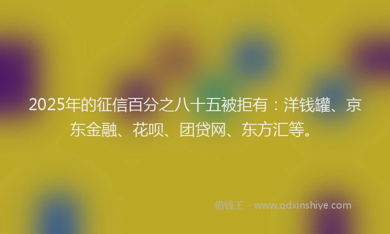 2025年的征信百分之八十五被拒有：洋钱罐、京东金融、花呗、团贷网、东方汇等。