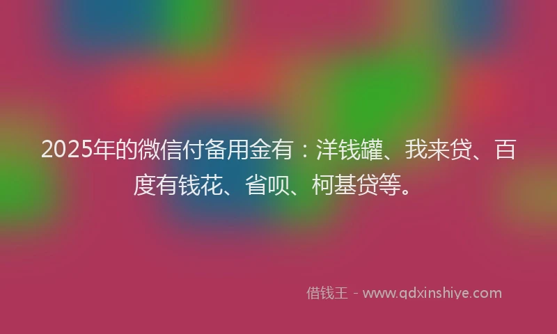 2025年的微信付备用金有：洋钱罐、我来贷、百度有钱花、省呗、柯基贷等。