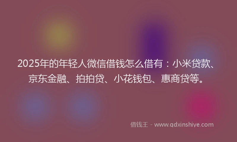 2025年的年轻人微信借钱怎么借有：小米贷款、京东金融、拍拍贷、小花钱包、惠商贷等。
