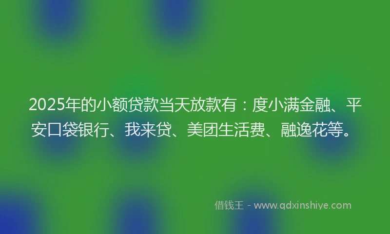 2025年的小额贷款当天放款有：度小满金融、平安口袋银行、我来贷、美团生活费、融逸花等。