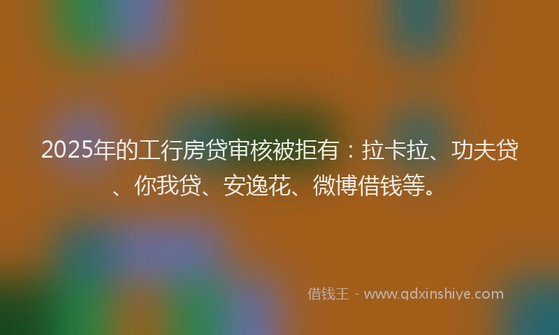 2025年的工行房贷审核被拒有：拉卡拉、功夫贷、你我贷、安逸花、微博借钱等。