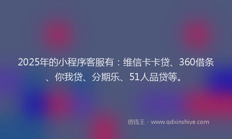 2025年的小程序客服有：维信卡卡贷、360借条、你我贷、分期乐、51人品贷等。