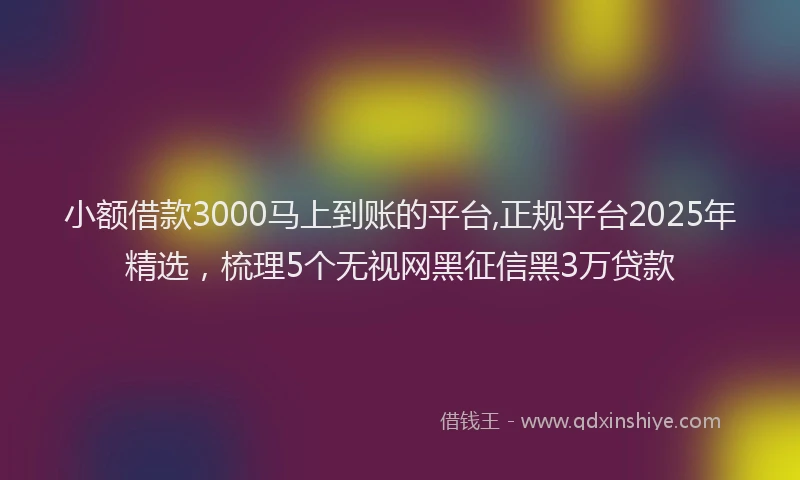 小额借款3000马上到账的平台,正规平台2025年精选，梳理5个无视网黑征信黑3万贷款