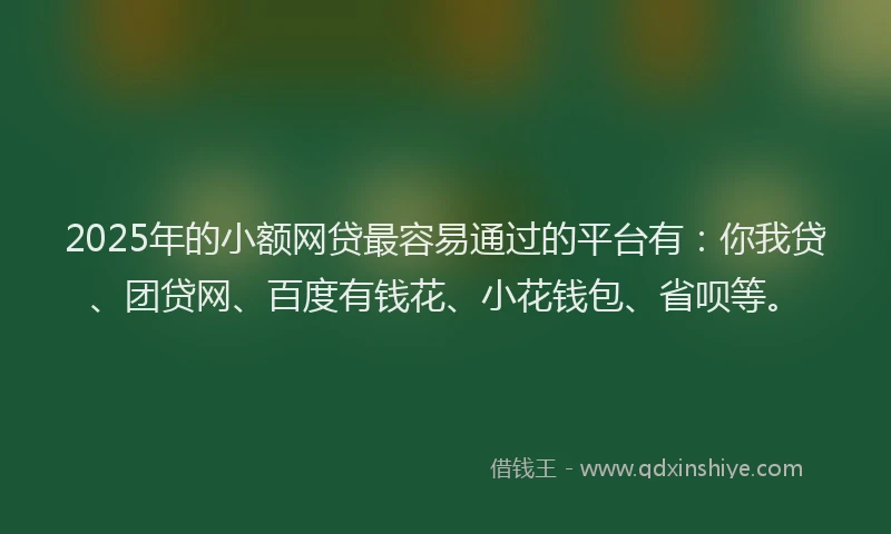 2025年的小额网贷最容易通过的平台有：你我贷、团贷网、百度有钱花、小花钱包、省呗等。
