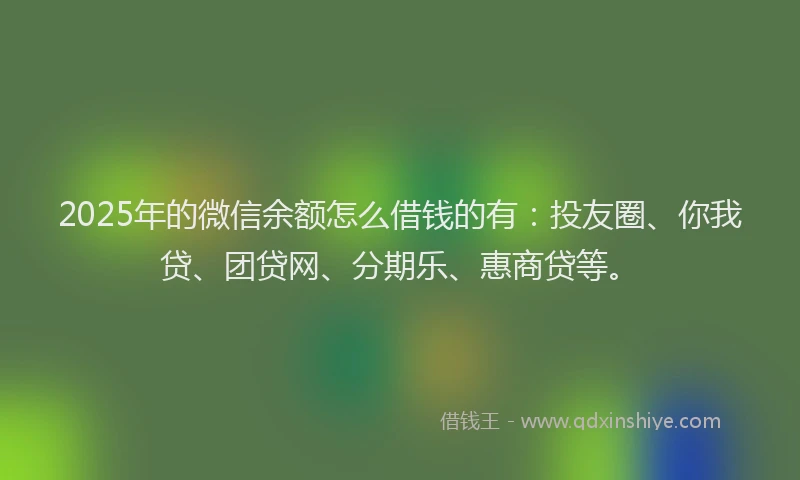 2025年的微信余额怎么借钱的有：投友圈、你我贷、团贷网、分期乐、惠商贷等。