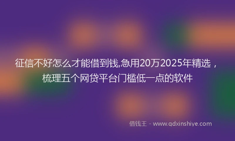 征信不好怎么才能借到钱,急用20万2025年精选，梳理五个网贷平台门槛低一点的软件