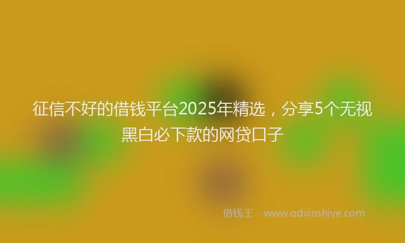 征信不好的借钱平台2025年精选，分享5个无视黑白必下款的网贷口子