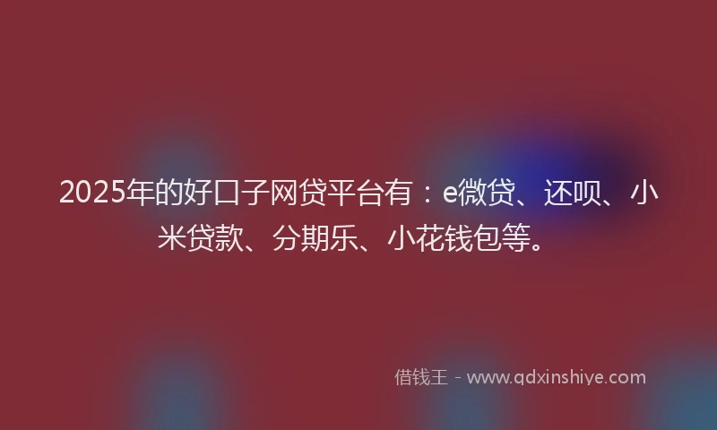 2025年的好口子网贷平台有：e微贷、还呗、小米贷款、分期乐、小花钱包等。