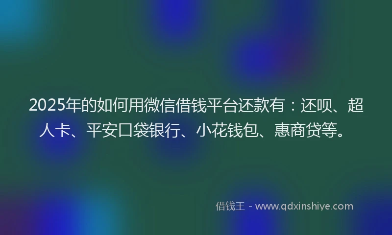 2025年的如何用微信借钱平台还款有：还呗、超人卡、平安口袋银行、小花钱包、惠商贷等。