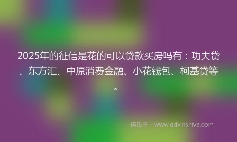 2025年的征信是花的可以贷款买房吗有：功夫贷、东方汇、中原消费金融、小花钱包、柯基贷等。