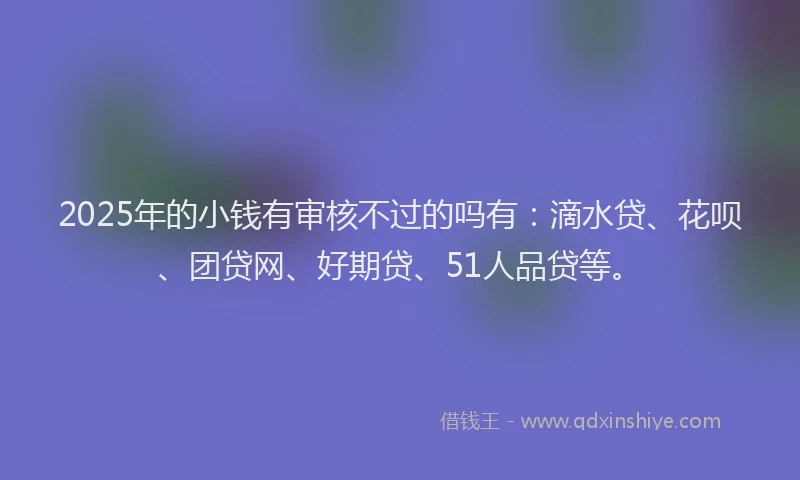 2025年的小钱有审核不过的吗有：滴水贷、花呗、团贷网、好期贷、51人品贷等。