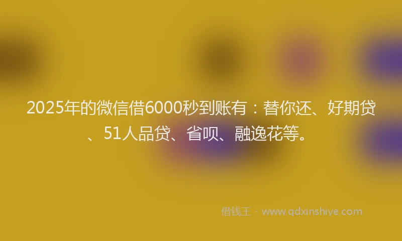 2025年的微信借6000秒到账有：替你还、好期贷、51人品贷、省呗、融逸花等。