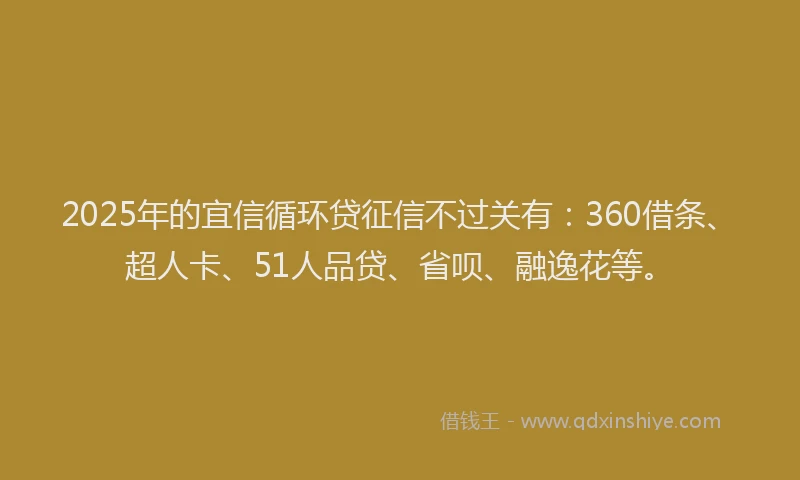 2025年的宜信循环贷征信不过关有：360借条、超人卡、51人品贷、省呗、融逸花等。