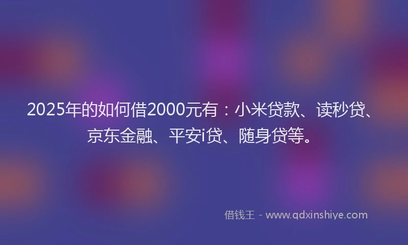 2025年的如何借2000元有：小米贷款、读秒贷、京东金融、平安i贷、随身贷等。