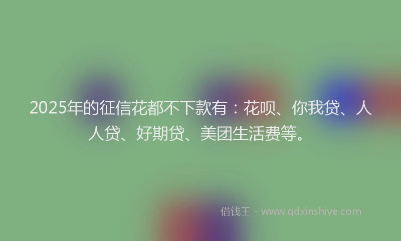 2025年的征信花都不下款有：花呗、你我贷、人人贷、好期贷、美团生活费等。