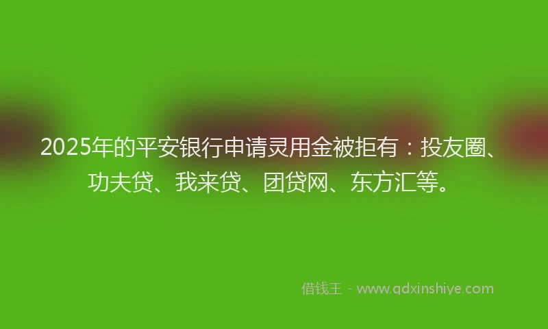 2025年的平安银行申请灵用金被拒有：投友圈、功夫贷、我来贷、团贷网、东方汇等。