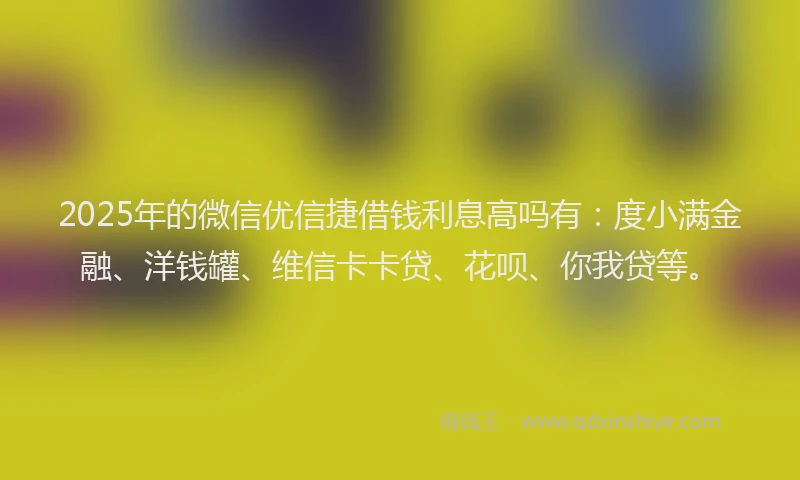 2025年的微信优信捷借钱利息高吗有：度小满金融、洋钱罐、维信卡卡贷、花呗、你我贷等。