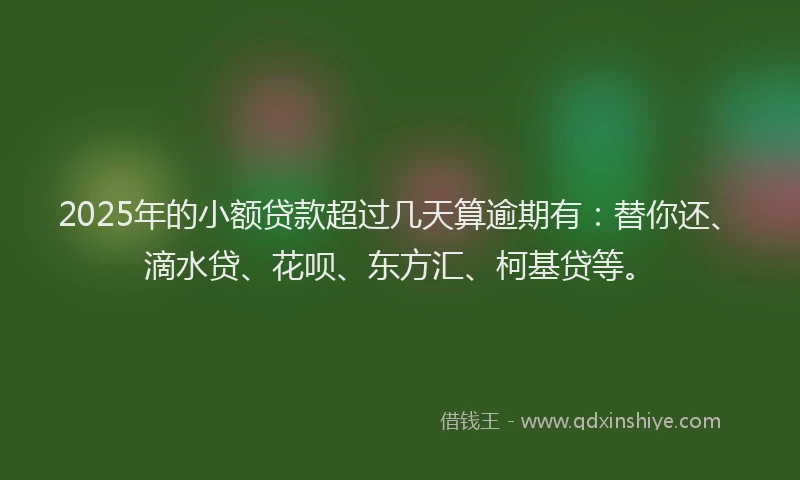 2025年的小额贷款超过几天算逾期有：替你还、滴水贷、花呗、东方汇、柯基贷等。