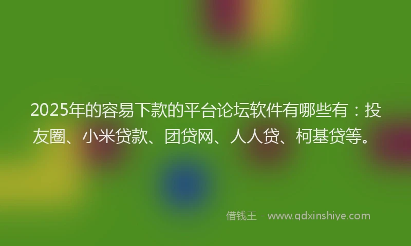 2025年的容易下款的平台论坛软件有哪些有：投友圈、小米贷款、团贷网、人人贷、柯基贷等。